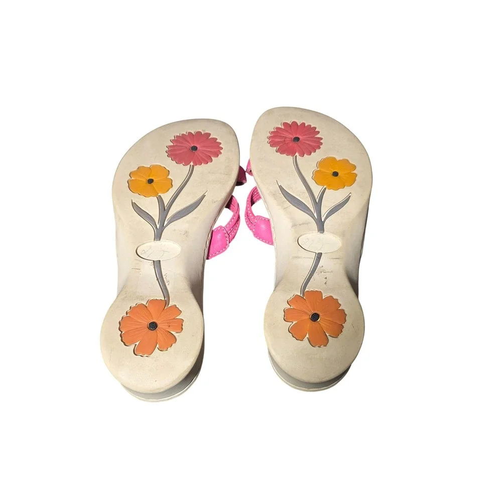 Born Pink Leather Strappy Slide Sandals Handcrafted Wedge Shoes M W0989 L3 8/39